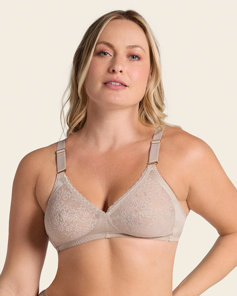 Extra coverage support wireless bra with lace cups#color_802-nude