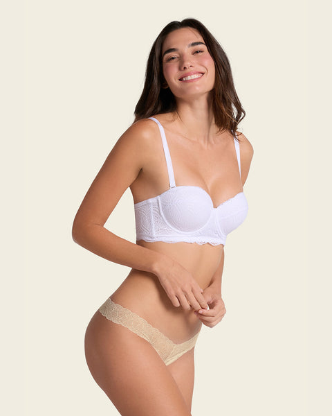 Convertible balconette lace push up bra#color_000-white