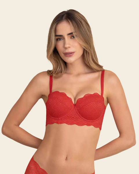 Convertible Balconette Lace Push Up Bra#color_239-red