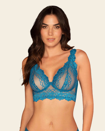 Sheer Lace Bustier Bralette with Underwire#color_594-navy-teal