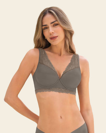 Deep Coverage Soft Lightly-Lined Lace Underwire Bra#color_603-olive