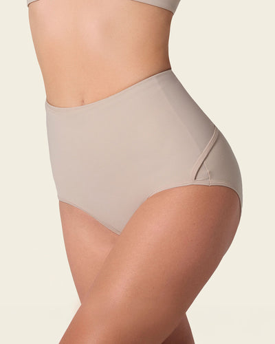 Firm compression postpartum panty with adjustable belly wrap#color_802-nude