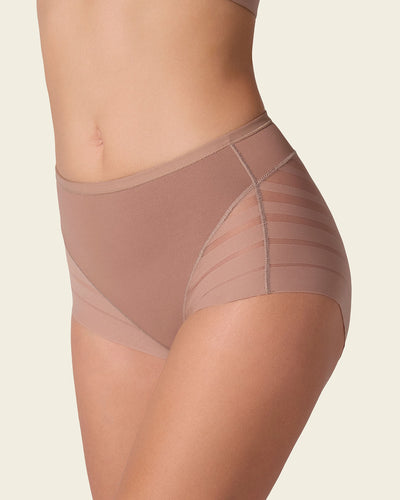 Lace stripe undetectable classic shaper panty#color_857-brown