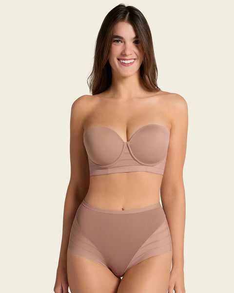 Lace stripe undetectable classic shaper panty#color_857-brown