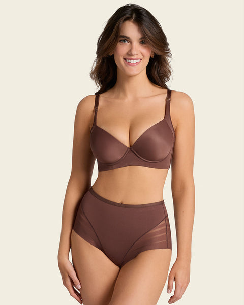 Lace stripe undetectable classic shaper panty#color_875-dark-brown