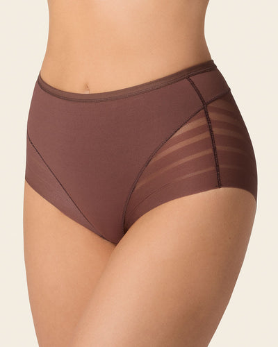 Lace stripe undetectable classic shaper panty#color_875-dark-brown