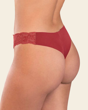 Lace Side Seamless Thong Panty#color_391-blush-red