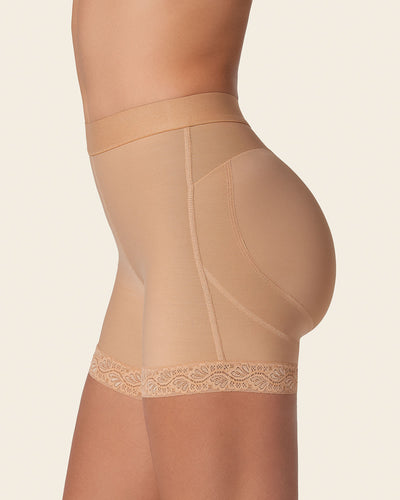 Mid-rise sculpting butt lifter shaper short#color_880-natural-tan