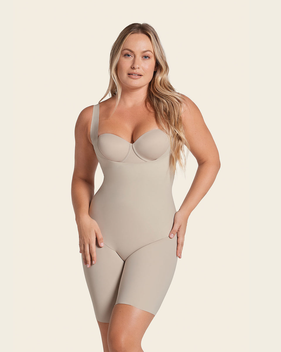 Undetectable step-in mid-thigh body shaper