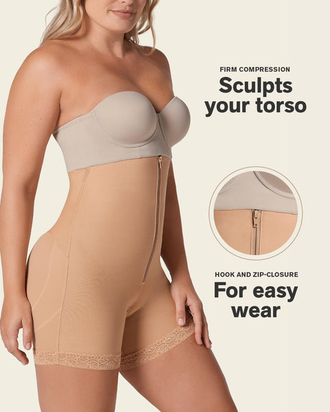 Firm tummy control shaper strapless short with butt lifter#color_880-natural-tan