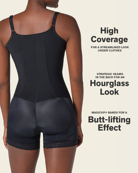 Firm compression boyshort body shaper with butt lifter (front hook-and-eye closure)#color_700-black