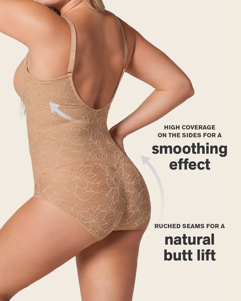 Underwire Smoothing Lace Bodysuit#color_801-golden-beige