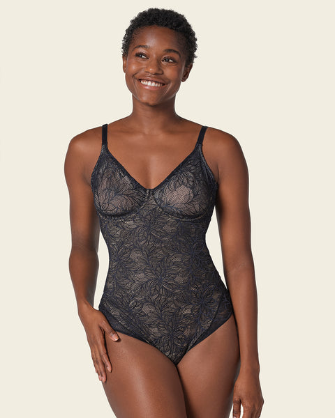 Shaping Lace Bodysuit with Underwire Fabric Cups Leonisa Canada