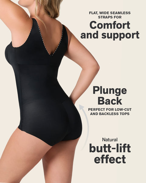 Plunge back classic sculpting body shaper#color_700-black