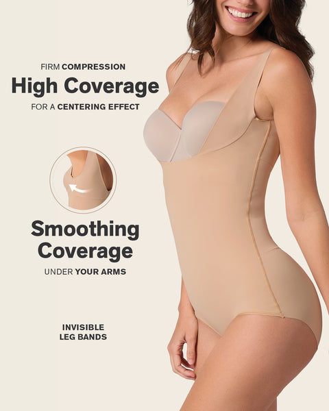 Plunge back classic sculpting body shaper#color_801-golden-beige