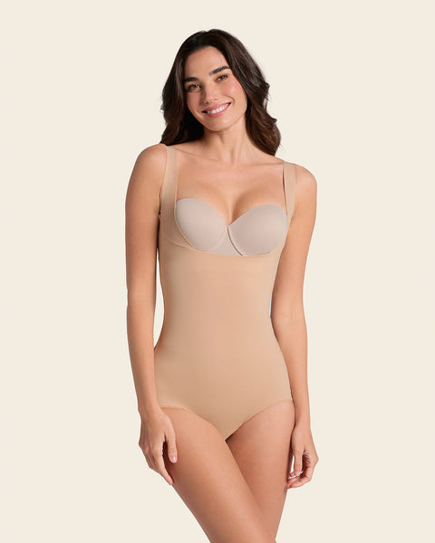 Plunge back classic sculpting body shaper#color_801-golden-beige