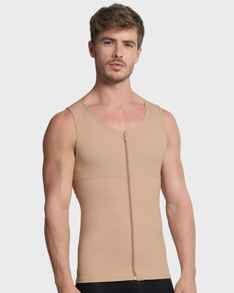 Compression vest with double layer of fabric on abdomen and back#color_801-golden-beige