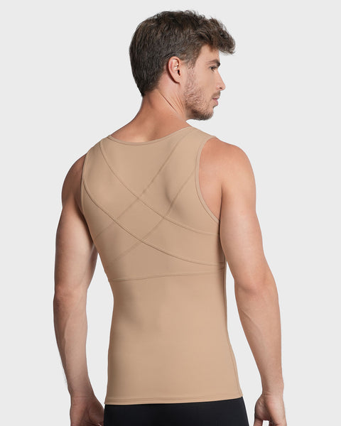 Compression vest with double layer of fabric on abdomen and back#color_801-golden-beige