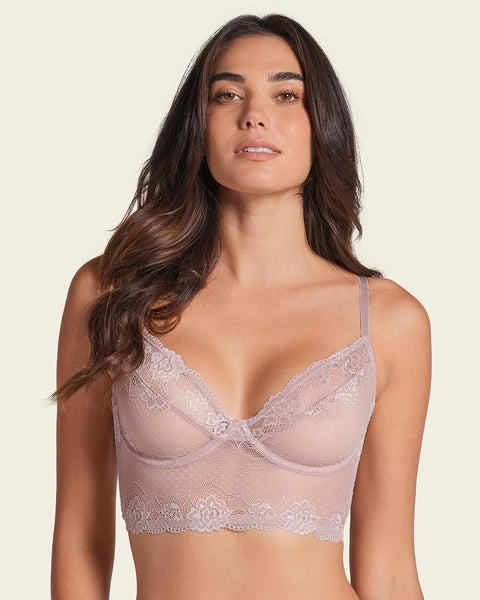 Non-padded Lace Bustier - Light gray - Ladies