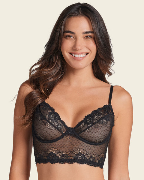 Leonisa Sheer Lace Black Bustier Bralette with Underwire