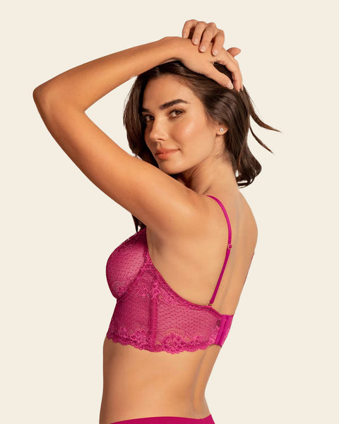 All Sheer Lace Bustier Bra#color_957-fuchsia