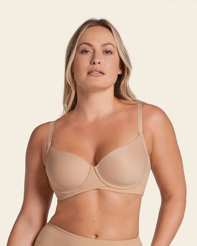  Womens Balconette Bra Plus Size Full Coverage Tshirt  Seamless Underwire Bras Back Smoothing Beige 34F