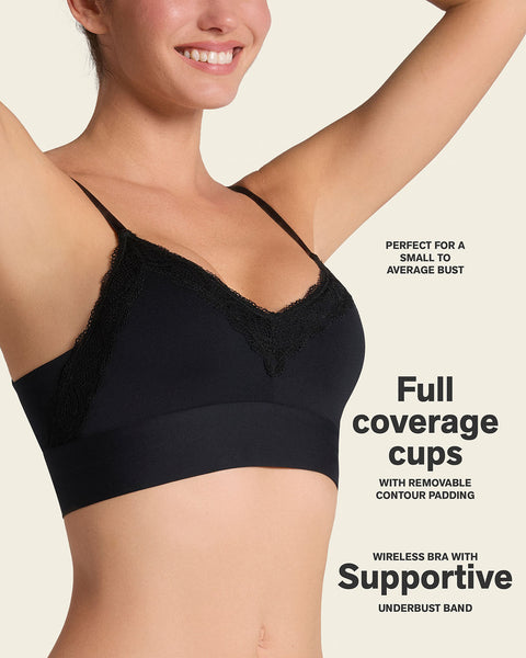 Lace Trim Soft Full Coverage Smoothing Wireless Daily Bra#color_700-black