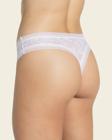 Floral lace thong panty#color_000-white