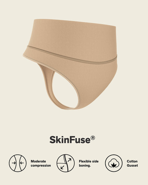 High-waisted seamless moderate shaper thong panty#color_802-golden-beige