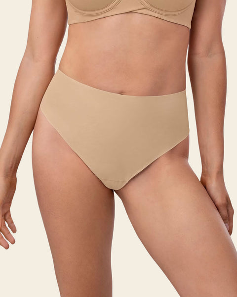 High-Waisted Invisible Microfiber Thong Panty#color_801-golden-beige