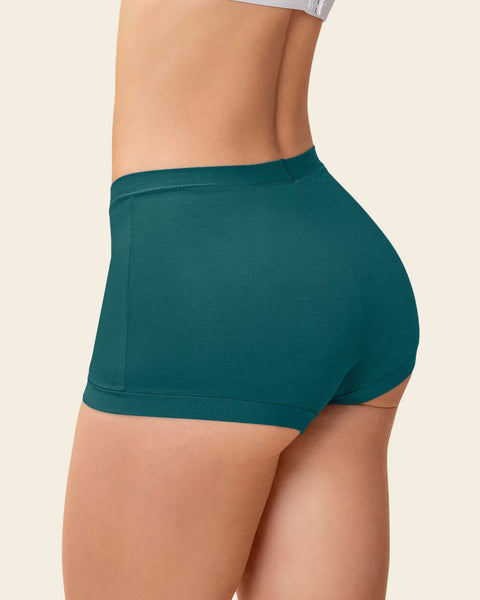 Simply Comfortable 3-Pack Stretch Cotton Boyshort Panties#color_s35-teal-print-seafoam-green