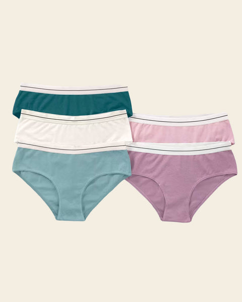 5-Pack Cotton Blend Hipster Panties#color_s14-teal-green-mauve-pink-ivory