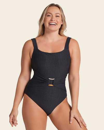 One-Piece Shiny Slimming Swimsuit with Daring Cutouts