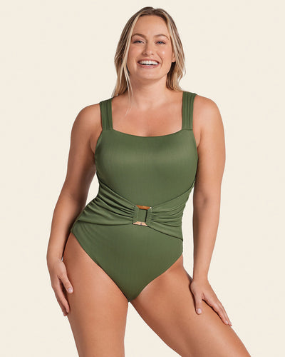 Slimming Full Coverage Mesh Tummy Control Swimsuits-Neon Green