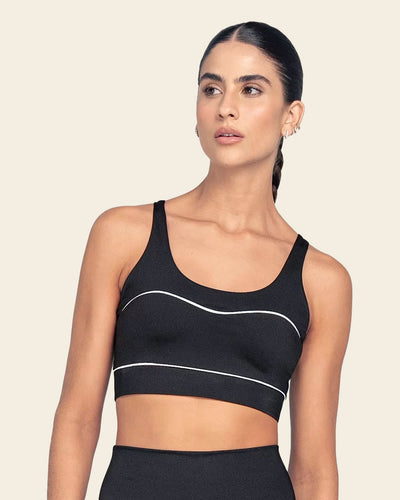 Sports Bra with Contrast Double Straps#color_700-black