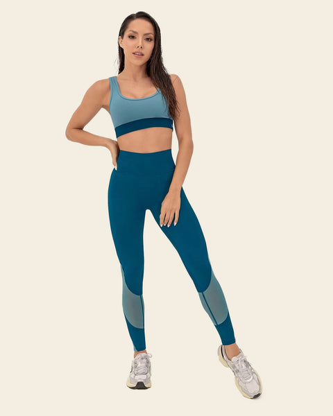 Sports Bra with Sheer Tulle Keyhole Back | Leonisa Active by Silvy Araujo#color_498-blue