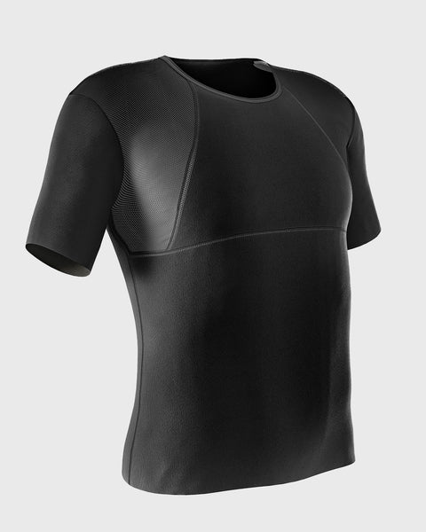 Stretch cotton moderate compression shaper shirt with mesh cutouts#color_700-black