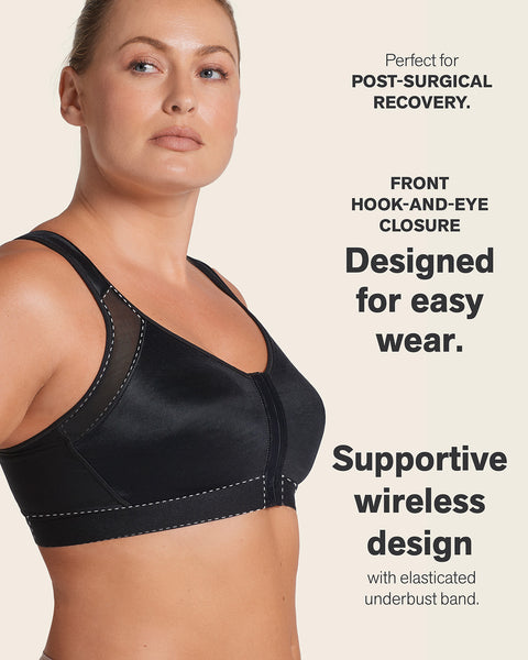 Stage 1 post-surgical wireless bra with front closure#color_700-black