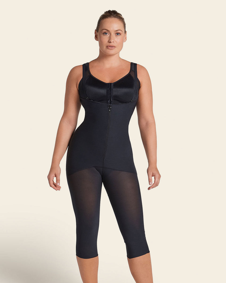 Stage 1 post-surgical calf-length girdle with front hook-and-zip closure